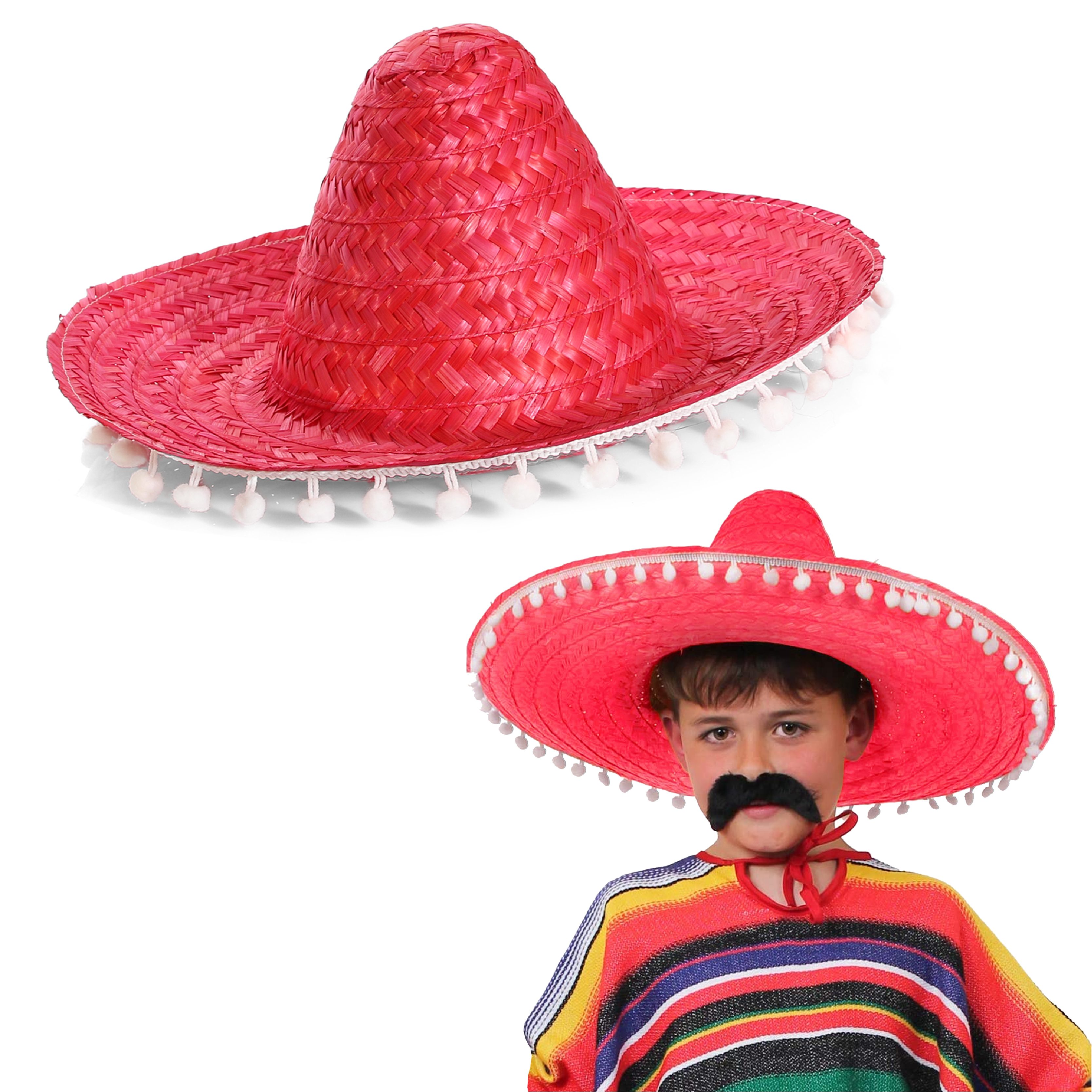 その他 n CHILDS RED SOMBRERO HAT KIDS MEXICAN WILD WEST FANCY DRESS UNISEX